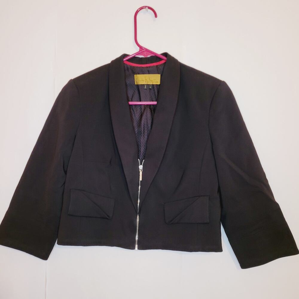 Vintage Nicole Miller black cropped boxy zip up blazer jacket Size Sm Minimal